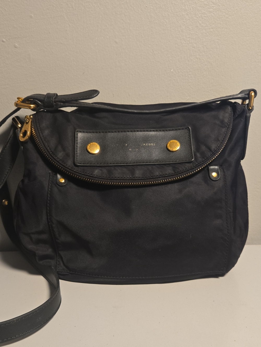 Marc By Marc Jacobs Black Nylon Shoulder Bag with Gold Hardware